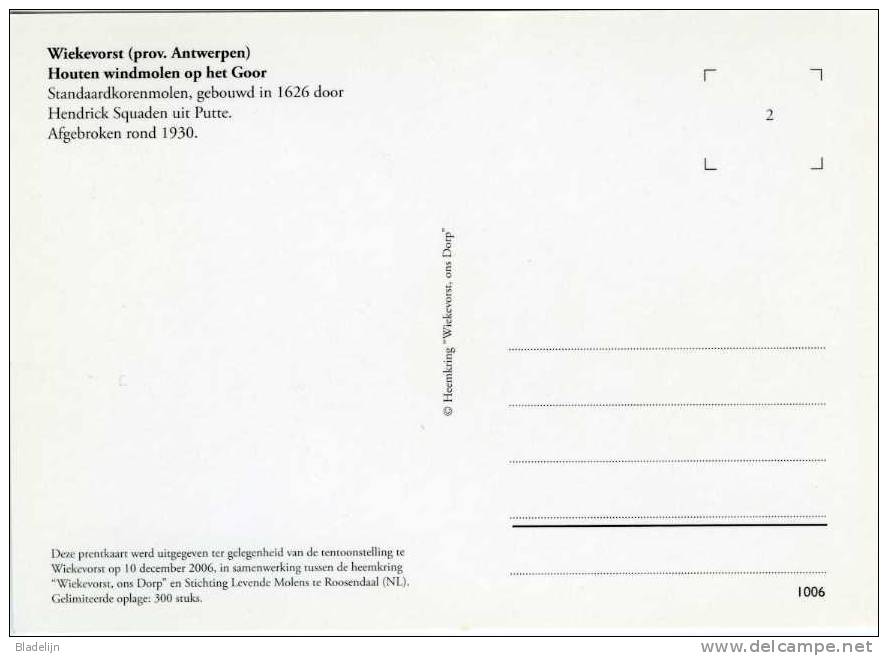 WIEKEVORST (Antw.) - Molen/moulin/mill - Houten Windmolen Op Het Goor. Gelimiteerde Oplage: 300 Stuks. Zeldzame Foto! - Heist-op-den-Berg