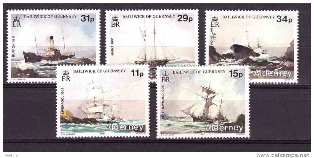 1987 ALDERNEY Shipwrecks In Alderney Waters  Michel Cat N° 32/36 Perfect MNH ** - Alderney