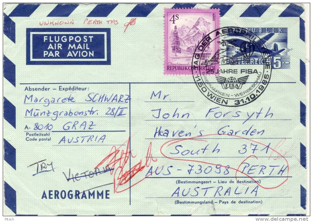 Österreich, Austria - Aerogramm Sent To Perth In Australia - Brieven En Documenten