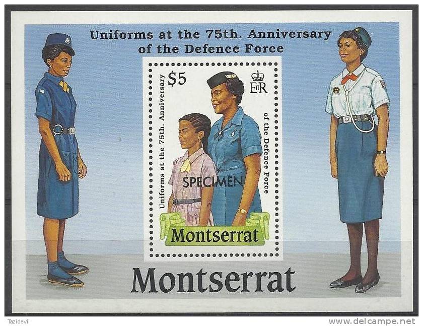 MONTSERRAT - 1989 Defence Force Uniforms Souvenir Sheet Overprinted SPECIMEN. Scott 711. MNH ** - Montserrat