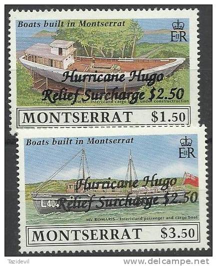 MONTSERRAT - 1989 Ships Overprinted "Hurricane Relief". Scott B1-2. MNH ** - Montserrat
