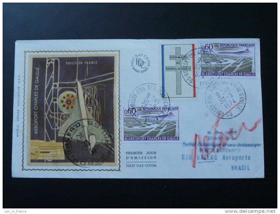 Lettre  Cover Vol Concorde Flight  Paris Rio  Oblitération Roissy Charles De Gaulle 30 Mai 1974 - Concorde