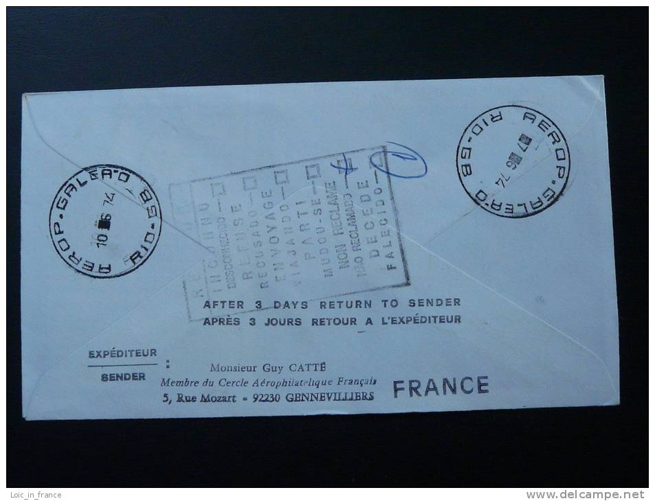 Lettre  Cover Vol Concorde Flight  Paris Rio  Oblitération Roissy Charles De Gaulle 30 Mai 1974 - Concorde