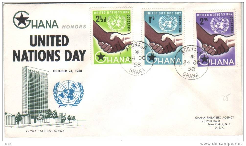 FDC Recommandée Des Timbres United Nations Day Du 24/10/1958, De Accra, Ghana Vers New York - Ghana (1957-...)