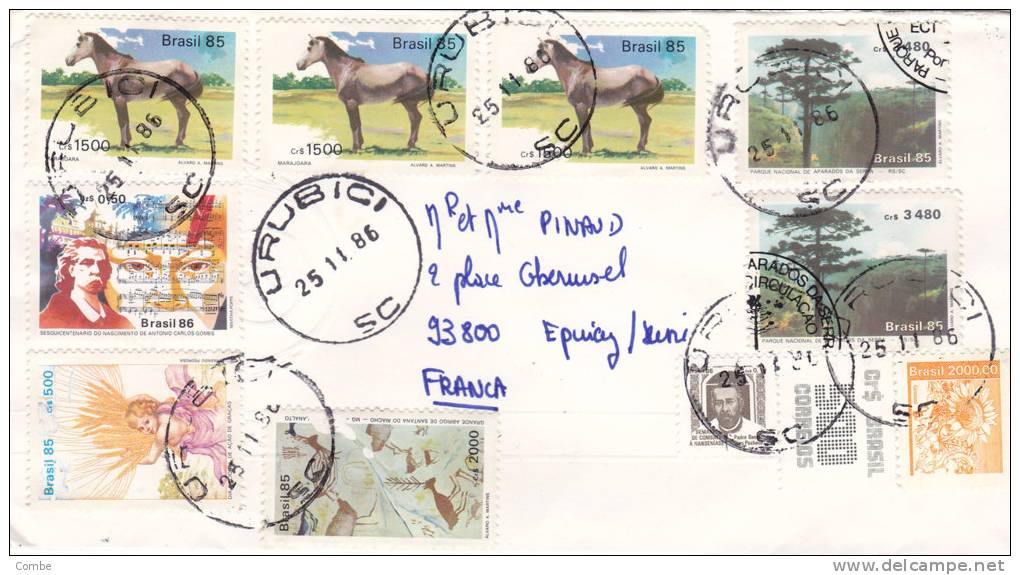 Lettre Cover BRESIL 1986, URUBICI Pour La FRANCE, Cheval Parque Gomes  /3141 - Storia Postale