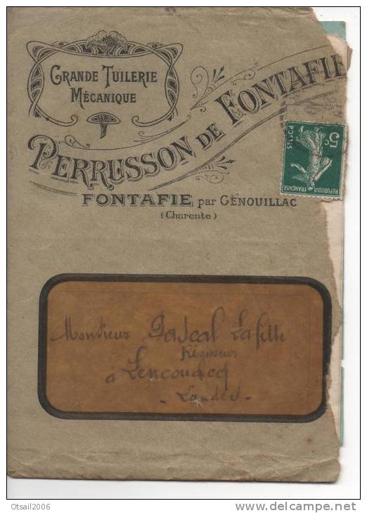 16  Charente - Fontafie - Lettre Commerciale Avec Facture TUILERIE PERRUSSON De FONTAFIE - Cachet Perlé De LENCOUACQ - Autres & Non Classés