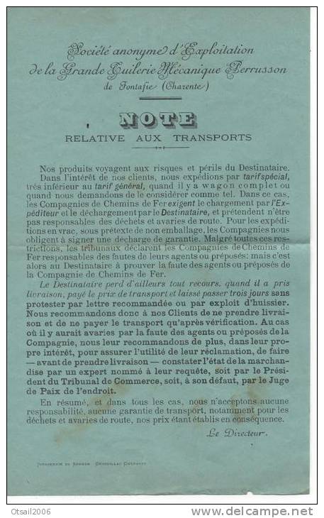 16  Charente - Fontafie - Lettre Commerciale Avec Facture TUILERIE PERRUSSON De FONTAFIE - Cachet Perlé De LENCOUACQ - Autres & Non Classés