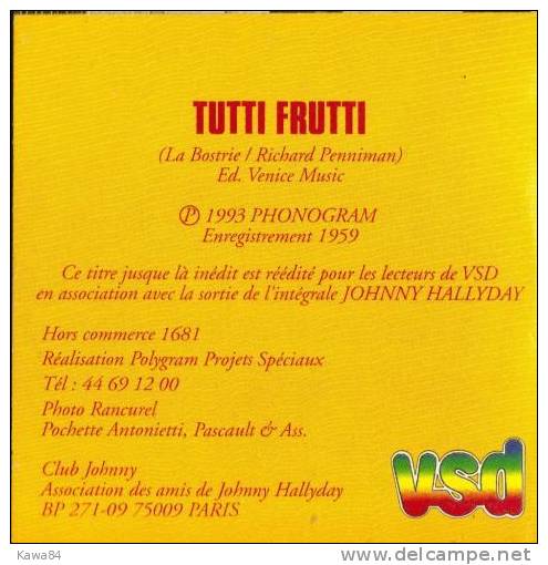 CDS  Johnny Hallyday  "  Tutti Frutti  "  Promo - Collectors