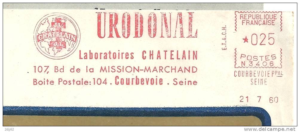 Médicament, Laboratoire, Chatelain, Rein, "Urodonal", Courbevoie - EMA Secap N - Enveloppe Entière   (K613) - Farmacia