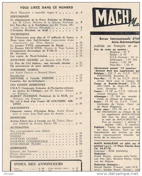 Magazine MACH - N° 1  Janvier 1961 - Incomplet     (2941) - Luchtvaart