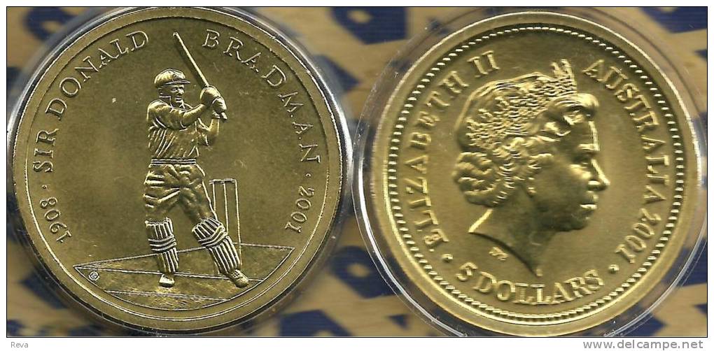 AUSTRALIA $5 DOLLARS DONALD BRADMAN CRICKET SPORT  FRONT QEII HEAD BACK 2001 UNC READ DESCRIPTION CAREFULLY !! - 5 Dollars