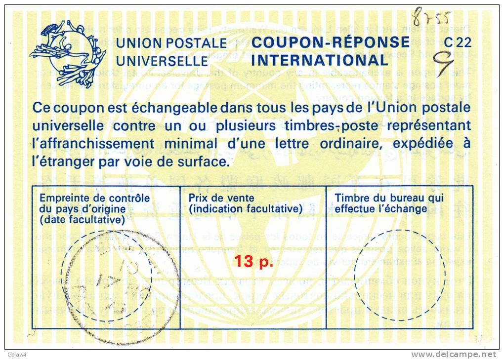 8755# GREAT BRITAIN COUPON REPONSE INTERNATIONAL Obl BRIGTTON 1975 13 P. UNION POSTALE INTERNATIONALE - Cartas & Documentos