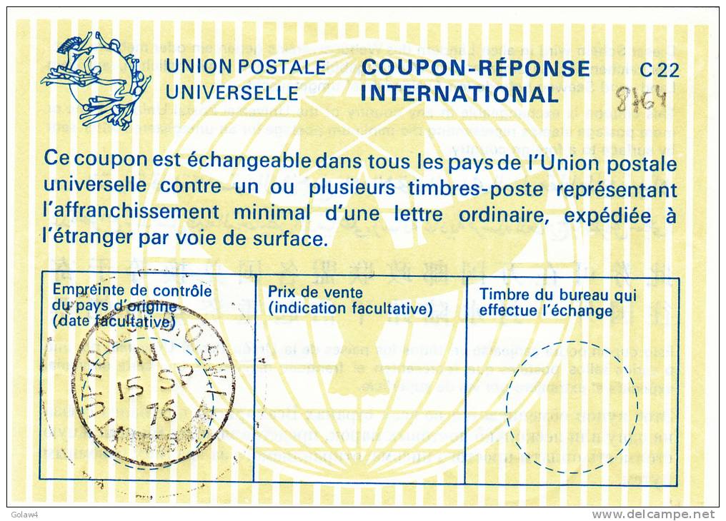 8764# GREAT BRITAIN COUPON REPONSE INTERNATIONAL Obl TUFTON 1976 UNION POSTALE INTERNATIONALE - Covers & Documents