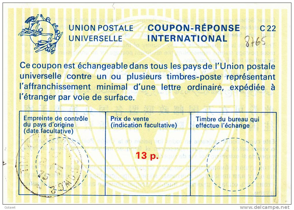 8765# GREAT BRITAIN COUPON REPONSE INTERNATIONAL Obl TRAFALGAR SQUARE 1975 13 P. UNION POSTALE INTERNATIONALE - Covers & Documents