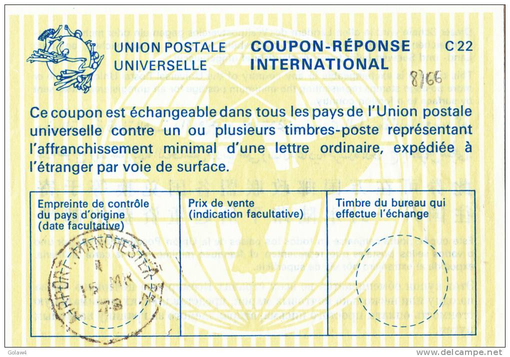 8766# GREAT BRITAIN COUPON REPONSE INTERNATIONAL Obl AIRPORT MANCHESTER 1978 UNION POSTALE INTERNATIONALE - Briefe U. Dokumente