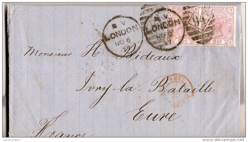 Pli Postal Cacheté/Angleterre France/2 Timbres Victoria 2 1/2 D/1877                TIMB50 - Cartas