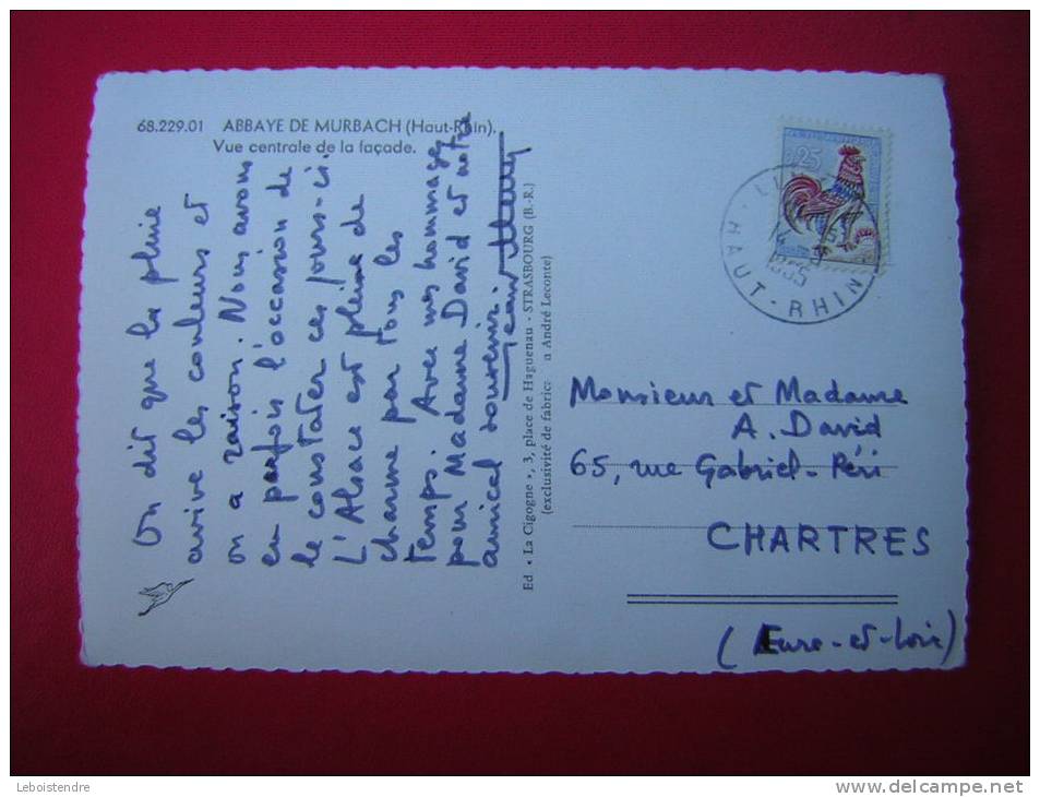 CPSM 68 ABBAYE DE MURBACH  VUE CENTRALE DE LA FACADE  VOYAGEE 1965 CACHET - Murbach