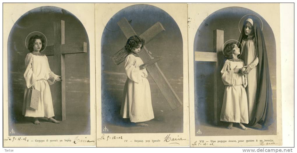 Jeune Garçon Vivant La Passion Du Christ - Série De 6 Cartes -1902 ( Voir Verso ) - Cartes Humoristiques