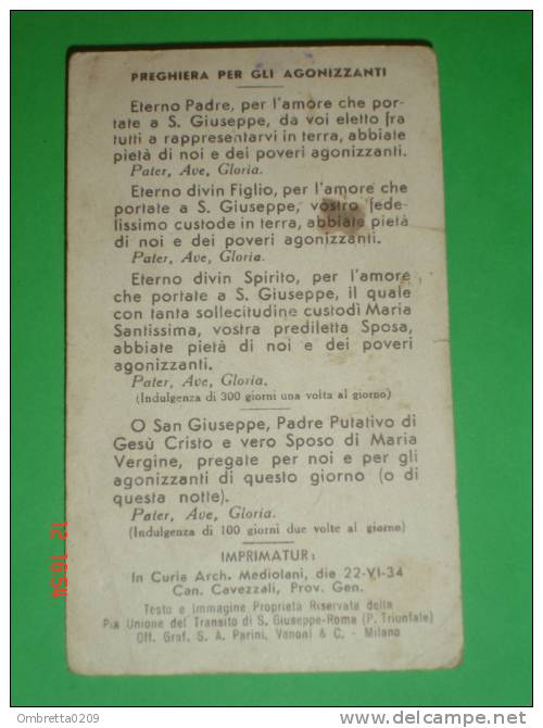 Pia Unione Transito S.GIUSEPPE - Agonizzanti - Patrono Buona Morte - Santino Vecchio Parini E Vanoni Milano - Images Religieuses