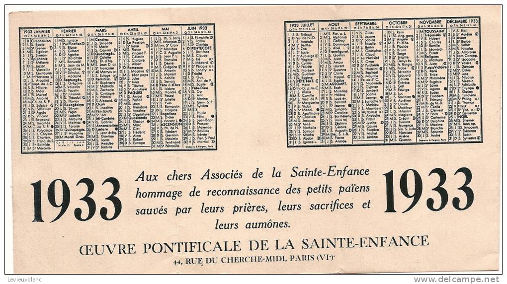 Petit Calendrier 3 Volets/Oeuvre Pontificale De La Sainte Enfance/Chine/ 1933    CAL118 - Tamaño Pequeño : 1921-40
