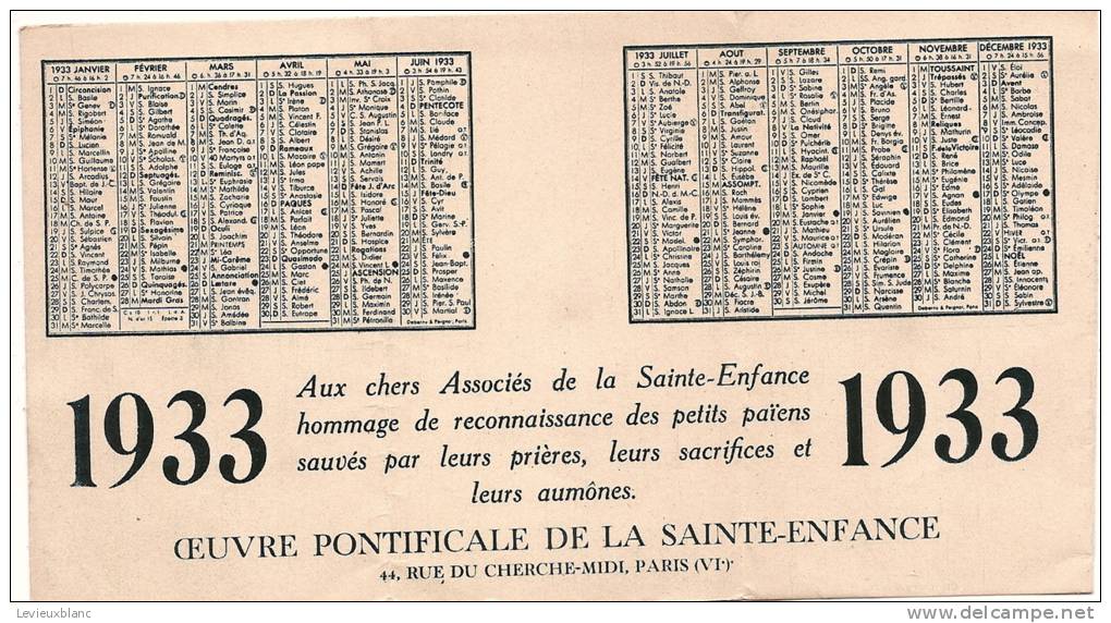 Petit Calendrier 3 Volets/Oeuvre Pontificale De La Sainte Enfance/Chine/ 1933    CAL118 - Formato Piccolo : 1921-40