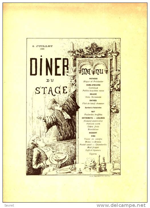 DINER DU STAGE - 5 Juillet 1890  - Imprimerie Jules Péquignot NANTES . - Menu