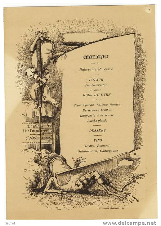 MENU Du 6 Nov1888 - DIner Histologiquei-  Très Belle Illustration-  Imprimerie Jules Péquignot NANTES. - Menu