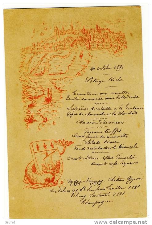 MENU Du 24 Octobre 1896 -Menu Manuscrit - Menus