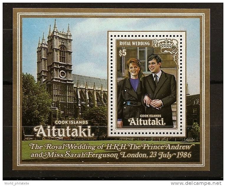 Aitutaki Cook 1986 N° BF 63 ** Mariage Royal, Prince Andrew, Sarah Fergusson, Londres, Abbaye De Westminster, Portraits - Aitutaki