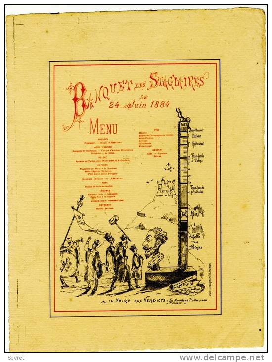 MENU Du 24 Juin 1884 - Banquet Des Stagiaires - A La Foire Aux Verdicts - Imprimerie Jules Péquignot NANTES - Menu