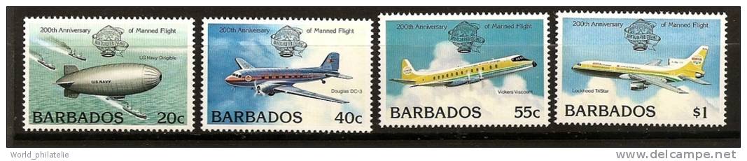 Barbades 1983 N° 576 / 9 ** Avion, Aviation, Atmosphère, Aérostat, Dirigeable, Douglas DC 3, Montgolfière, Vickers - Barbades (1966-...)