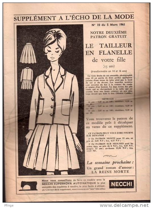 Supplément à L´Echo De La Mode N°10 , 1961 - Patron De Tailleur En Flanelle - Fashion