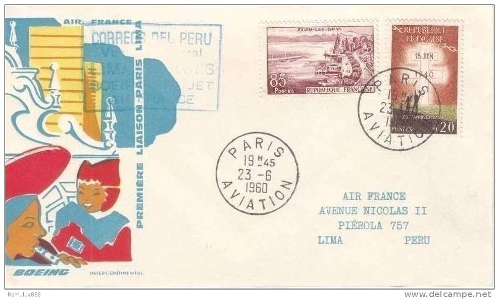 AIR FRANCE FIRST FLIGHT BOEING 707 INTERCONTINENTAL PARIS-LIMA(PERU) 1960 - Premiers Vols