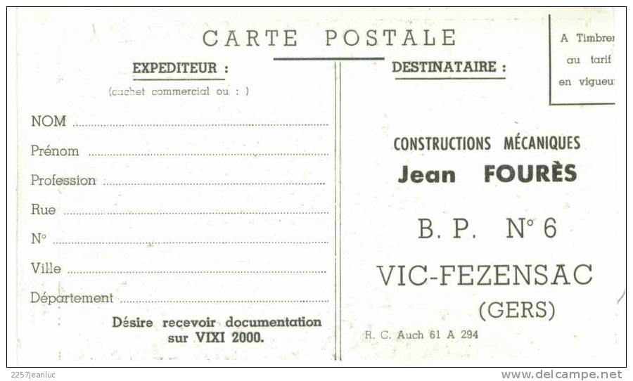 CPSM  Pub Au Dos  Contructions Mécaniques Jean Fourès à Vic Fezensac Vers 1960 - Vic-Fezensac