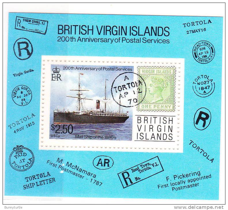 Virgin Islands 1987 Postal Service Bicentennial Stamp S/S MNH - British Virgin Islands