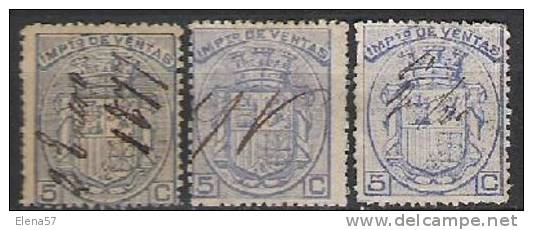 1620-3 SELLOS FISCALES DE 1875 ALFONSO XII DISTINTOS.IMPUESTO DE VENTAS.DIFERENTES,ASI APARECEN EN CATALOGO.DISTINTOS TI - Used Stamps