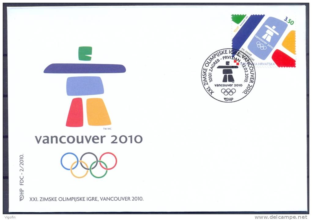 HR 2010-933 OLYMPIC GAMES VANCUVER, CROATIA HRVATSKA, FDC - Winter 2010: Vancouver