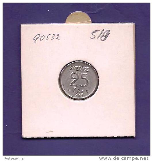 SWEDEN 1954, Circulated 0.400 Silver Coin , 2.32 Gr . 25 Ore Km 824 - Sweden