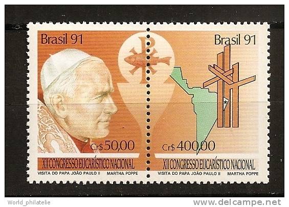 Bresil Brasil 1991 N° 2034A ** Congrès Eucharistique, Saint-Père, Jean-Paul II, Religion, Calice, Hostie, Poisson - Unused Stamps