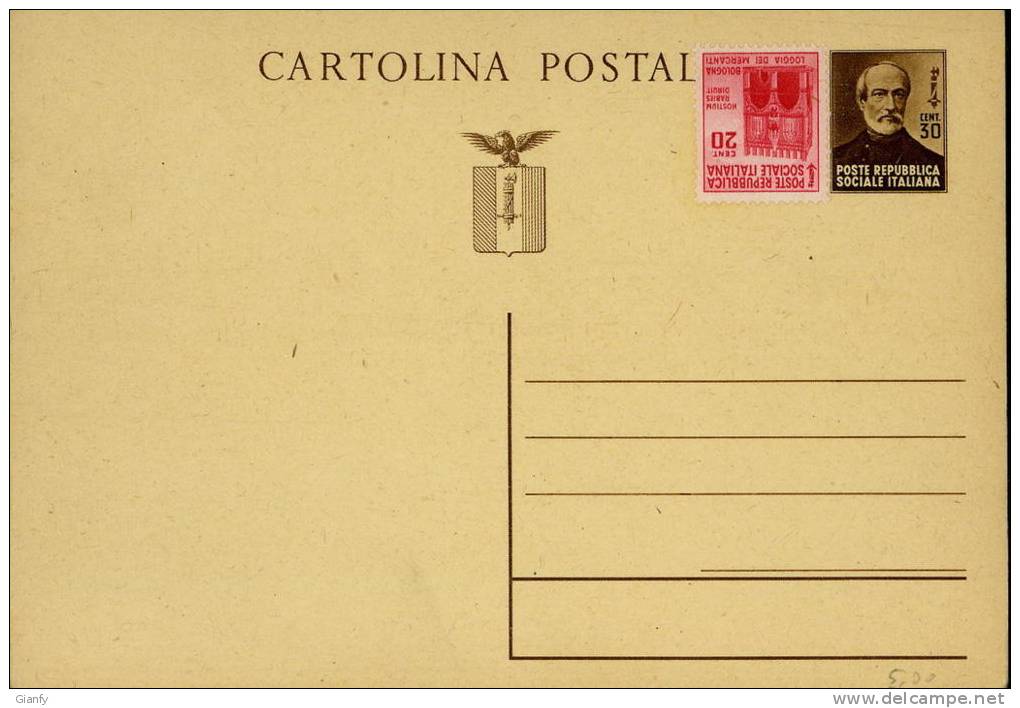 INTERO R.S.I. REPUBBLICA SOCIALE MAZZINI + COMPLEMENTARE 1944 - Stamped Stationery