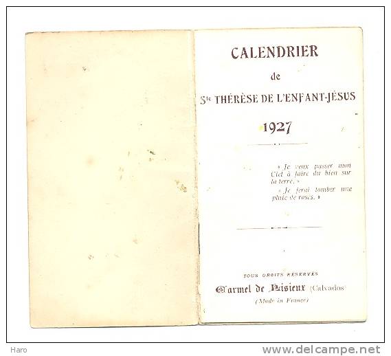 Religion - Calendrier De Sainte Thérèse De L'Enfant Jésus  1927 - Petit Format : 1921-40