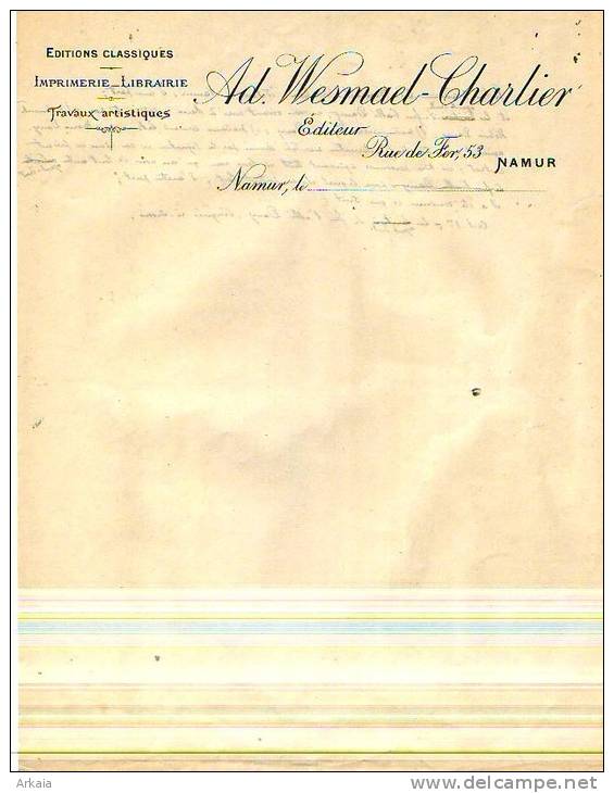 Namur - 1904 - Ad. Wesmael-Charlier - Imprimerie-librairie - éditions Classiques - Drukkerij & Papieren