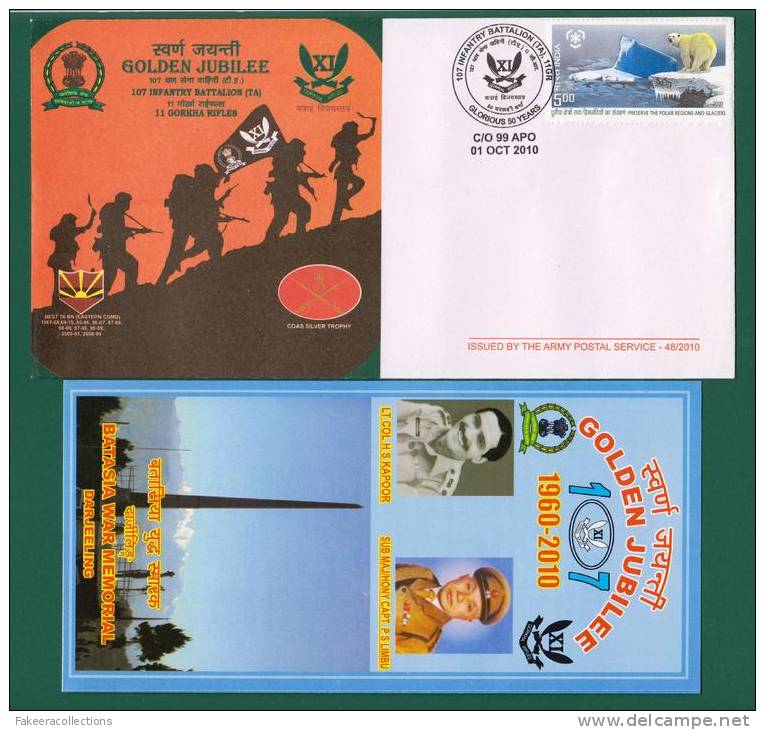 INDIA 2010 Inde Indien - 107 INFANTRY BATTALION GORKHA RIFLES - CACHET APS COVER + BORCHURE - ARMY Coat Of Arms - Storia Postale