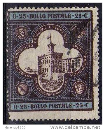 San Marino 1894 - Palazzo Del Governo 25 C. - Varietà Dentellatura Spostata - Usados