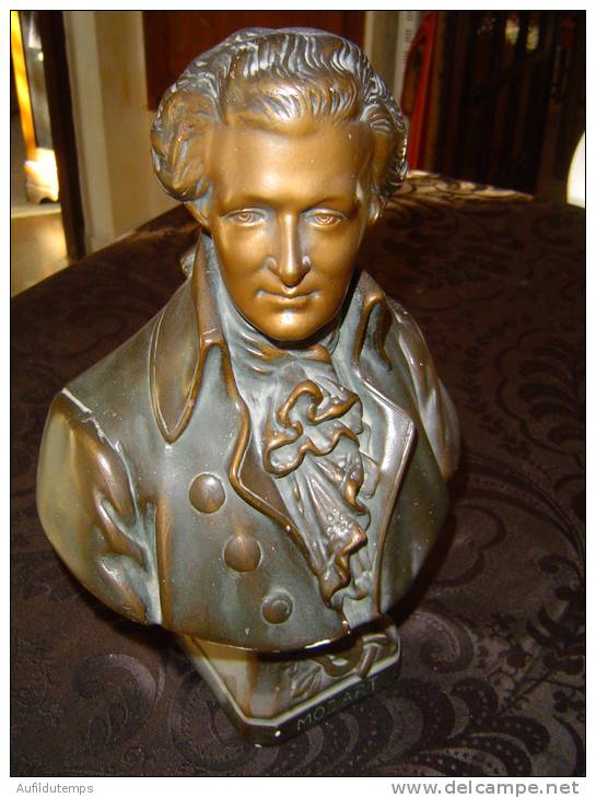 Buste En Plâtre De "MOZART", Aspect Bronze - Art Populaire