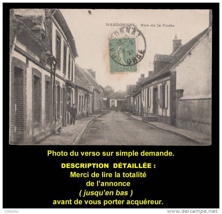 Cpa RANDONNAI (Orne), Rue De La Poste, Petite Animation. 1921. Voir Description Bien Détaillée. - Autres & Non Classés