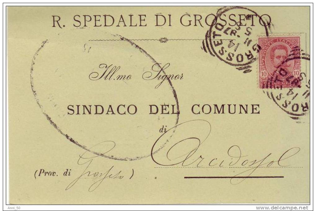 Lotto Annullo Tondo Riquadrato Grosseto X Arcidosso Umberto C. 10 Storia Postale Regno - Storia Postale