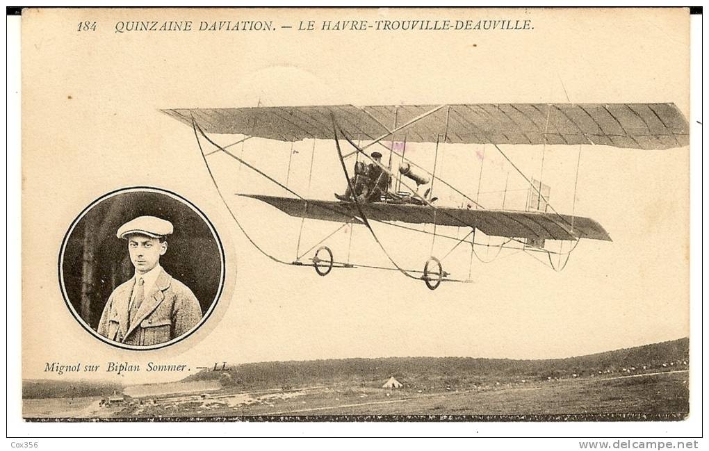 CPA 76 .14 QUINZAINE D'AVIATION LE HAVRE TROUVILLE DEAUVILLE , MIGNOT Sur Biplan SOMMER - Demonstraties