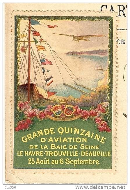 CPA 76 .14 QUINZAINE D´AVIATION LE HAVRE TROUVILLE DEAUVILLE , AUBRUN SUR MONOPLAN BLERIOT, VIGNETTE - Meetings