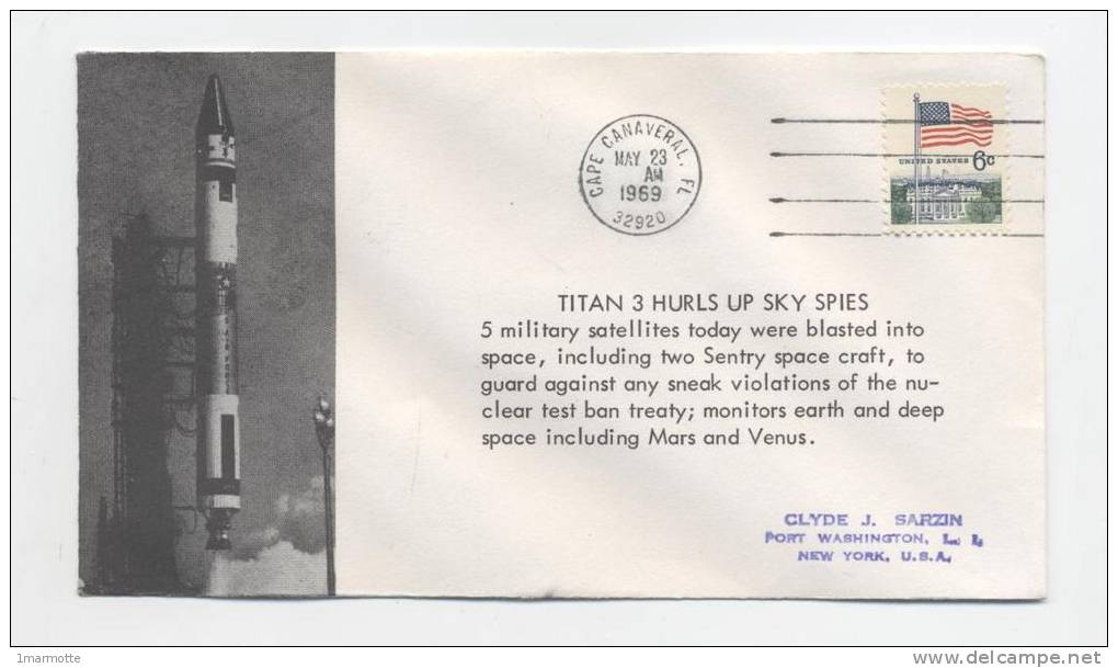 TITAN 3 - Lancement Le 23 Mai 1969 De 5 Satellites -  Cachet De CAP CANAVERAL - Europe